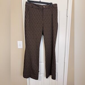 Cabi Women's Brown Black Patterned Flare Pants size 14 LIKE NEW